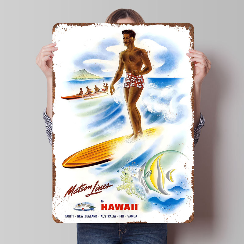 Travel Accessories Hawaii - Poster Perjalanan Hawaii Vintage Matson Lines,